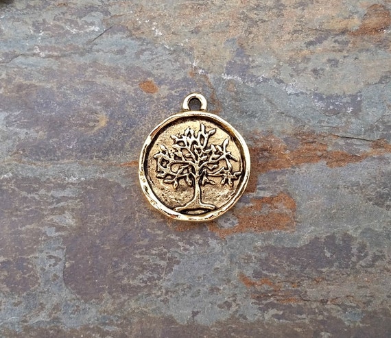 Tree of Life Coin Pendant Charm Gold Pewter N28tree of life