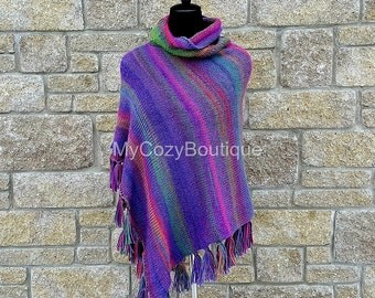 Crochet poncho | Poncho | women ponchos | knitted poncho - hand knit poncho - wool poncho - boho clothing - rainbow poncho - boho poncho