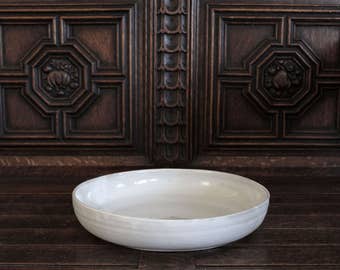 11" Rustic Shallow Stoneware Serving Bowl, Handmade Ceramic Centerpiece, Shabby Chic Ceramic Bowl, Handmade Salad Bowl, Pasta Bowl
