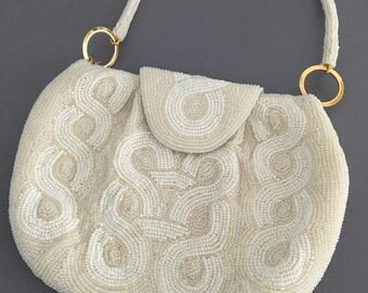 Vintage White Beaded Evening Bag