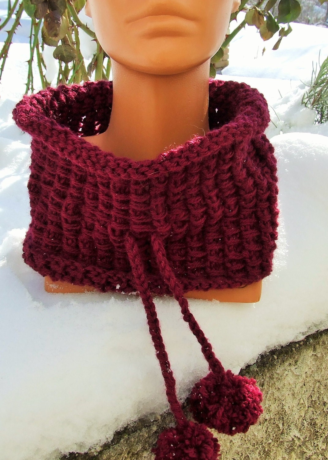 Chunky hand knit neck warmer Burgundy infinity by WoolieBits