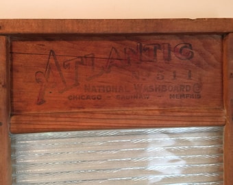 Vintage Atlantic National Washboard with Glass Washboard Insert