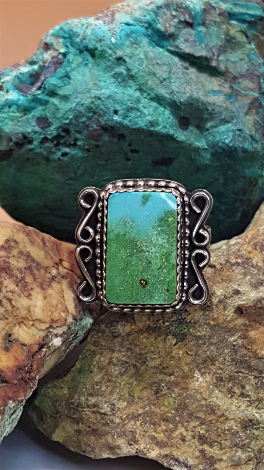 All Natural Turquoise Mountain Turquoise Set In Sterling