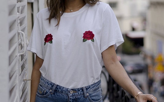 embroidered roses white t shirt embroidered roses white t shirt