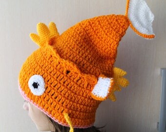 Magikarp Slouchy Hat, Magikarp Pokemon Crochet Hat, Magikarp Hat Crochet, Hat Pokemon,Pokemon Magikarp, Karpkarp crochet hat