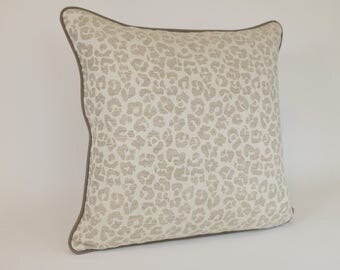 Decorative Throw Pillow COVER in Natural and White Leopard Print Linen 20" Square