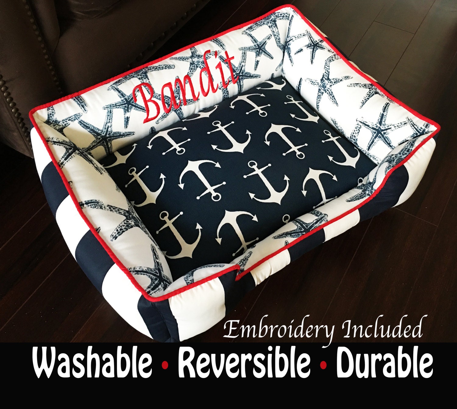 Large Dog Bed Nautical Dog Bed Puppy Bed Beach Theme