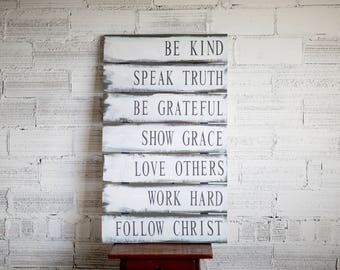 Family Rules Sign | Christian Values sign | Family Values | Gift for Her | Rustic Sign | Family Rules Wood Sign | Pallet Sign | Mom Gift