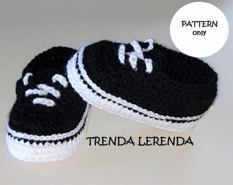 VANS Old Skool style crochet baby booties PATTERN. Crochet baby sneakers. Tutorial step by step. Baby shoes.