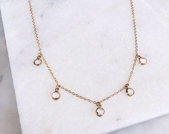 Swarovski Crystal Necklace, 14 KT Gold Filled, Delicate Necklace, Prom, Dainty Necklace, Layered Necklace, Crystal Necklace,