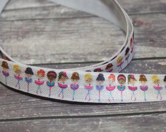 5/8" Ballet Dance Girls on White DIY Headband Supplies Fold Over Elastic FOE per yard