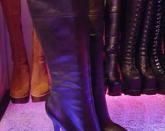 High heel black platform boots