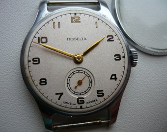Collectable Vintage Soviet watch Pobeda SERVISED wristwatch USSR mechanical / Made on the First Moscow Watch Factory named after Kirov.