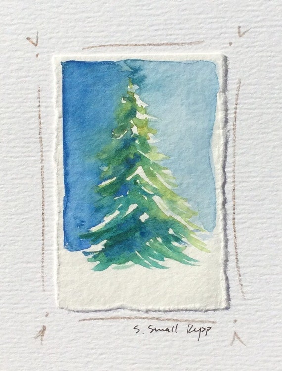 christmas tree card original painting handmade card christmas tree card original painting handmade card