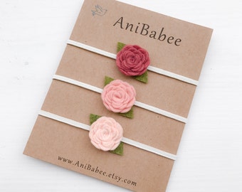Baby Flower Headband, Baby Headband, Flower Headband, Blush Flower Headband, Felt Flower Headband, Flower Headband Set, Newborn Headband