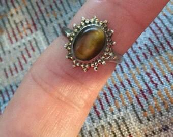 Vintage Ring,Tiger's Eye Ring,Sterling Silver,Ring,Tiger's eye Stone,Unique Ring,Gypsy Hippie,1970s Ring,Gift shop,Vintage Shop,