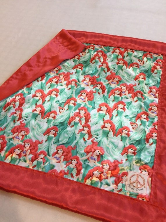 Disney mermaid Baby blanket, Silky blanket, Stroller blanket, Lovey, silky, Homemade.