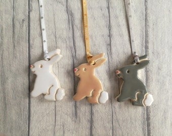 Pottery rabbit decorations, ceramic Easter tree ornaments, Easter bunny