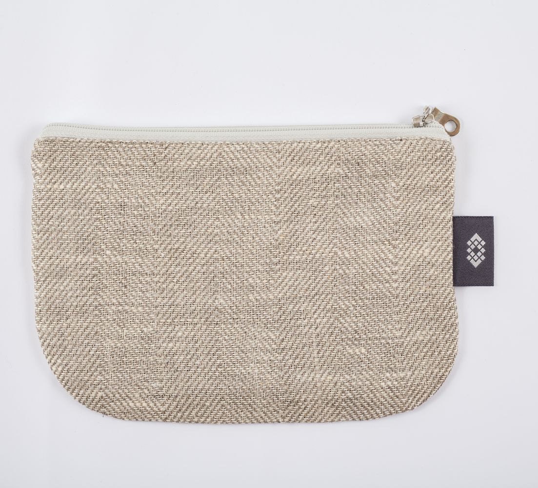 Small White Linen Canvas Cosmetic Bag Small Clutch Coin