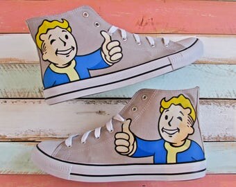 Fallout Vault Boy Inspired Hand-Painted Converse Style Shoes | Custom | Bespoke | Gamer Gift | Cosplay