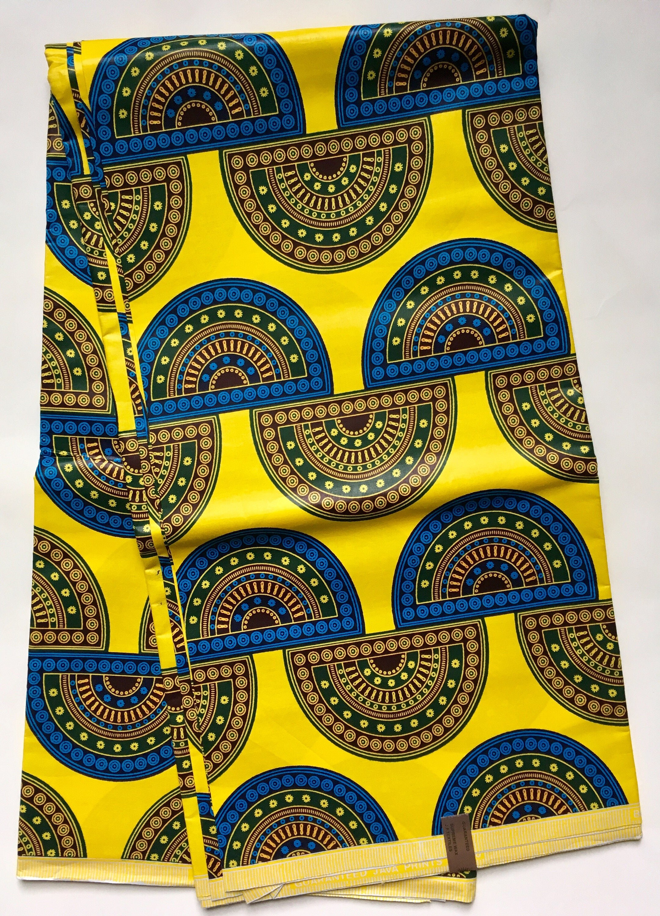 African Fabric Dutch Wax Ankara Yellow Blue Walk