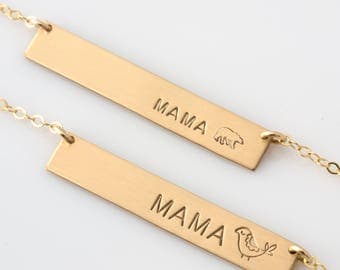 Mama Bear Necklace/ Mama Bird/ Mama Bar Necklace/ Momma Bear/ Gold Filled Personalized Bar/ Sterling,Gift for Mom/Her/LEILAJewelryShop,N293