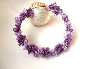 Crochet necklace Ombre purple necklace Modern crochet necklace Crochet jewelry Knited necklace Fiber necklace Choker Lilac necklace