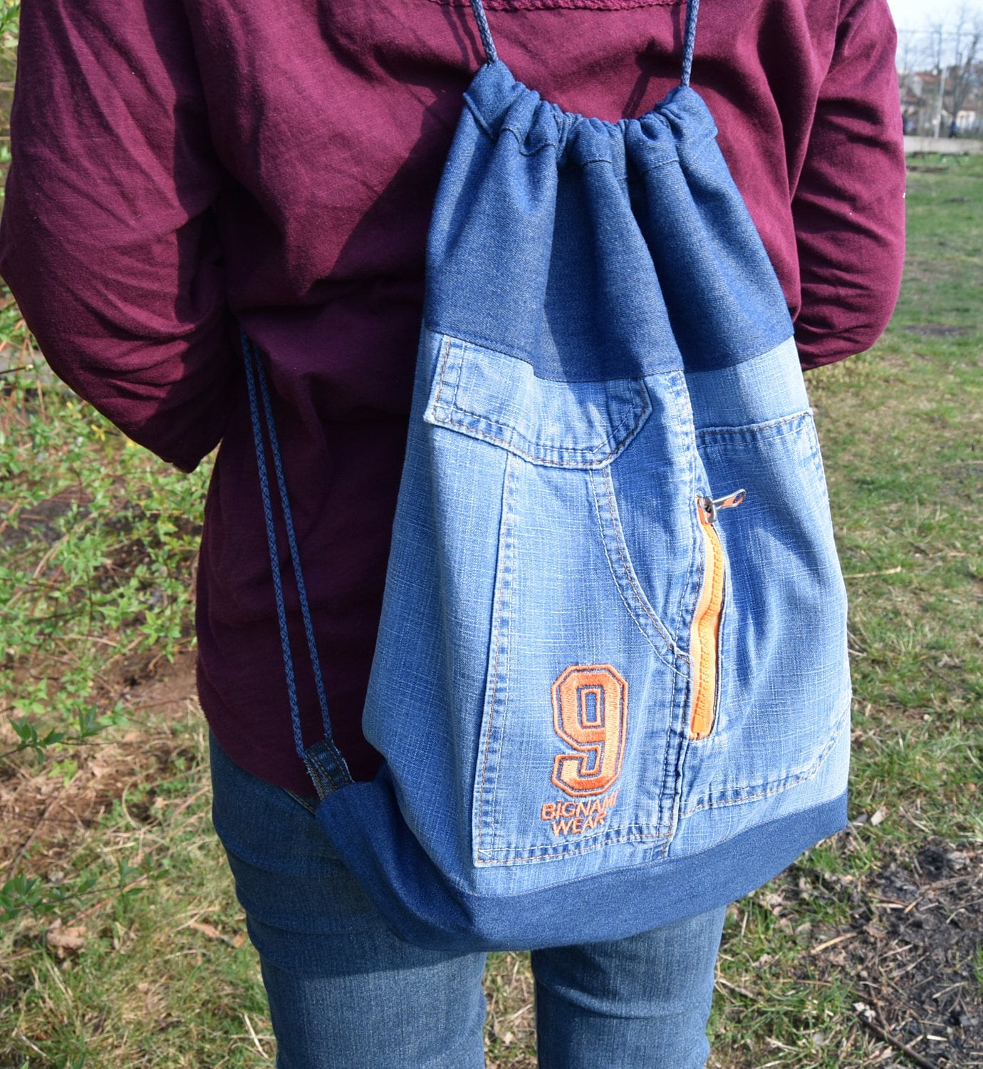 Used denim backpack multi sack bag tote bag hipster