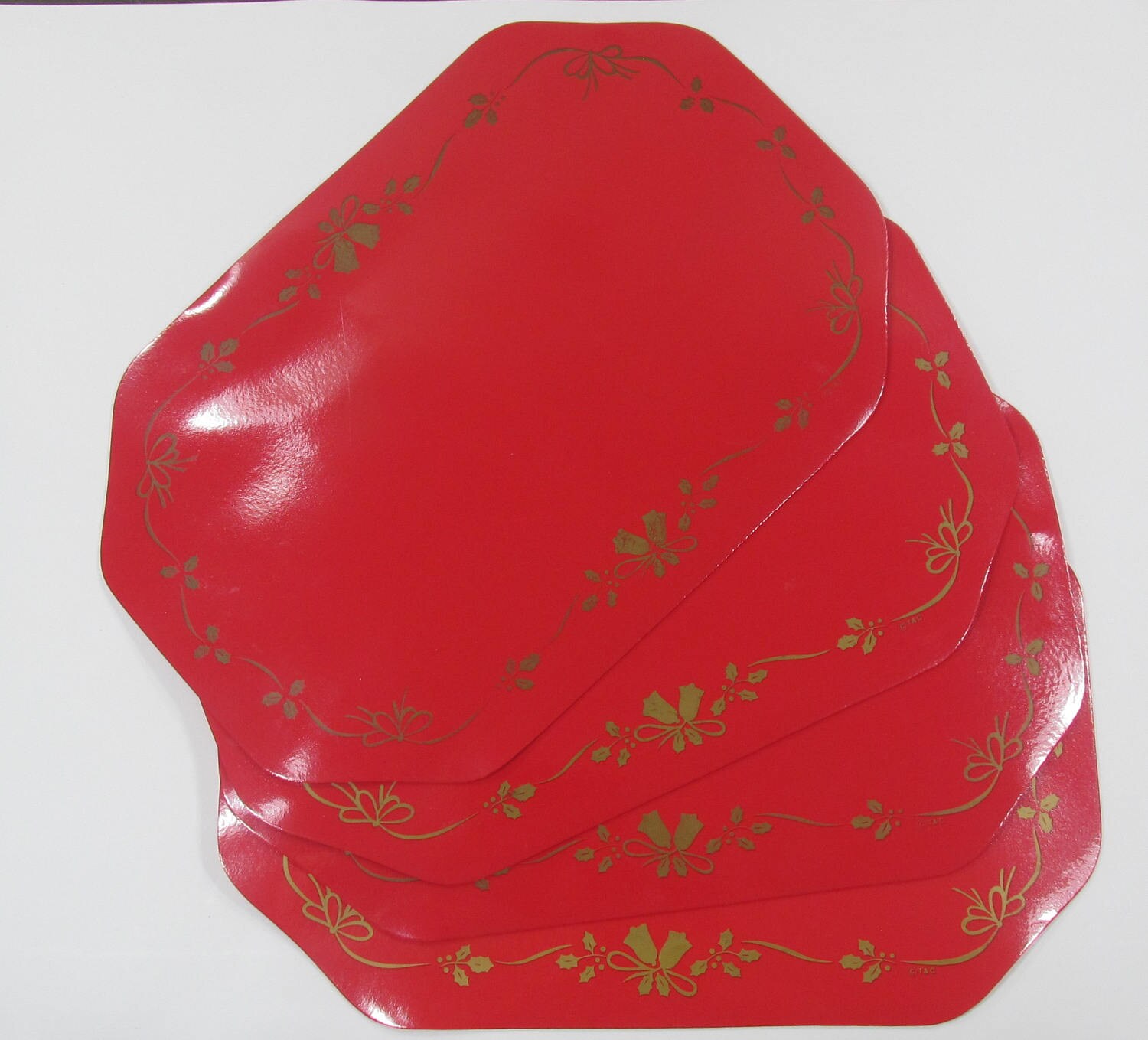 Red Plastic Vinyl Table Placemats T C Gold Accent Bells