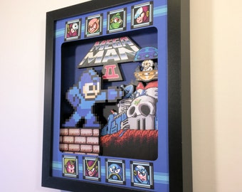 Mega Man 2 Shadow Box for Nintendo (NES) with layered 3D effect in the 8bit Style (Hand made)