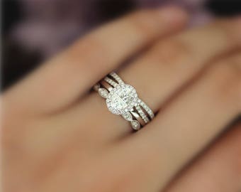 Amazing & Perfect Moissanite Bridal Ring Set 1ct Oval Moissanite Ring Set Solid 14K White Gold Ring Set Engagement Ring Set Wedding Ring Set