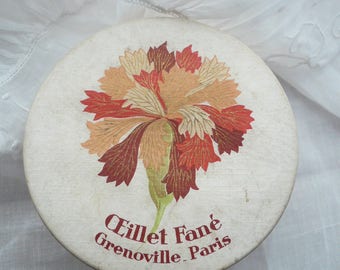 Vintage French Powder Box, French Face Powder Box, Oeillet Fane Face Powder, Paris Face Powder, 1950's