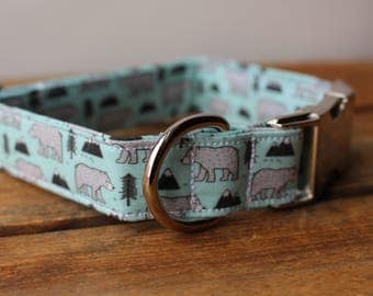 Dog Collar Bears, Mountain Dog Collar, Mountains and Bears Collar, Hipster Dog Collar, Boy Dog Collar, Blue Dog Collar, Wild Dog Collar