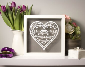 Papercut personalised wedding gift, framed papercut, anniversary gift, personalised papercut gift, framed wedding gift, first anniversary