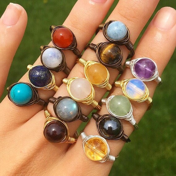 Wire Wrapped Healing Crystal Rings