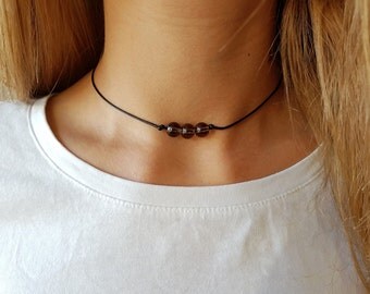 Smoky Quartz Choker, Quartz Choker, Gemstone Choker, Boho Choker, Bohemian Choker, Thin Black Choker, Black Choker, Choker Necklace, Simple