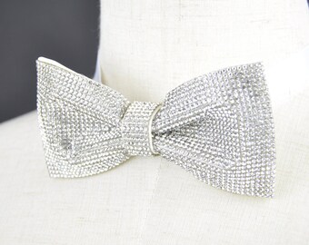 Crystal bow tie, silver Rhinestones bow tie, silver bow tie, Rhinestones bow tie,groom bow tie, groomsmen bow tie .