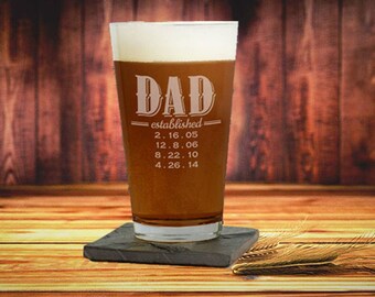 Engraved Personalized Established Dad Pint Beer Glass, Mug, Dad Established Beer Glass, Dad Glass, New Dad Gift Ideas, Dad Gift From Kids