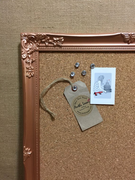 COPPER FRAMED CORK Board - Rose Gold Push Pin Board - Copper Ornate Cork Vision Board - Rose Gold Framed Message Board - Copper Notice Board