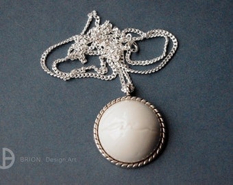 Necklace love, porcelain, glazed, 60cm Silver 925 / antique silver