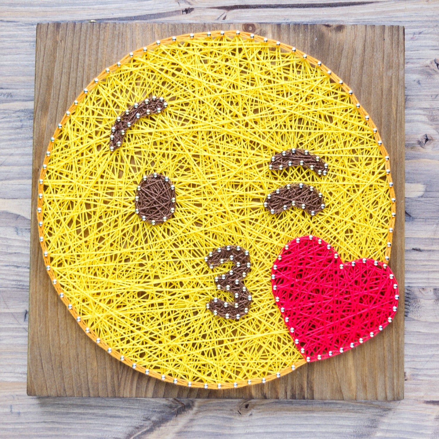 Modern Emoji String Art Wall Decor yellow kiss emoji