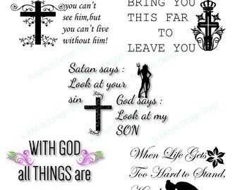 Christian svg quotes /Digital Cutting File, Eps, png and Jpg / motivation svg quote / cross silhouette / god quote / 05 set / svg cut file