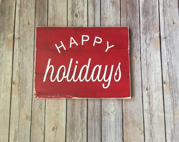 Happy Holidays hand-painted wood sign