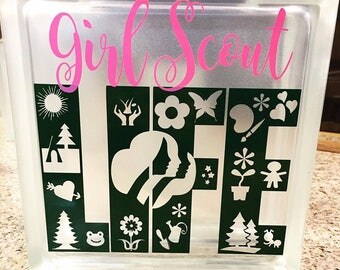 Girl scout, troop life, Girl scout glass block, childrens nightlight