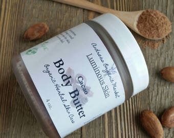 Organic Cocoa Body Butter, Natural Chocolate Body Balm, Raw Cacao Body Moisturizer, Organic Body Butter, Moisturizer, Natural Body Cream
