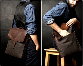 Mens Shoulder Bag, Mens Handbag, Handbag with Shoulder Strap, Canvas Shoulder Bag, Waxed Canvas Handbag