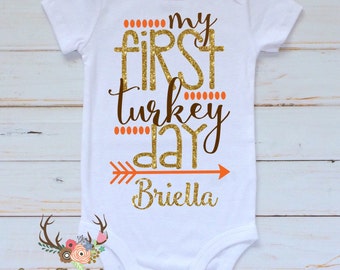 Baby Girl First Thanksgiving Shirt - Girls First Thanksgiving Bodysuit - Infant Personalized First Thanksgiving Outfit- Newborn Thanksgiving