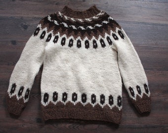 Vintage Ski Sweater // 1960s 1970s Brown and Cream Knit Wool Pullover Sweater // Winter Sweater