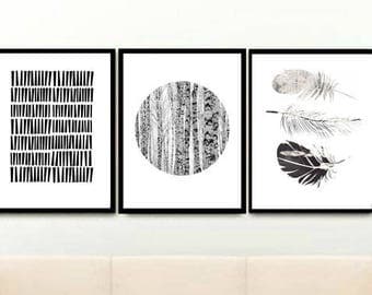 Black And White Art, Set of 3 Prints, Triptych, Minimalist Poster, Scandinavian Art, Giclee prints, Wall Art, Home Decor, Wall Decor