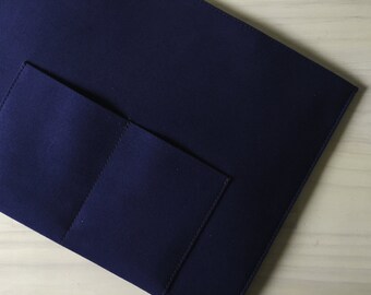 Macbook Sleeve / Case. Navy Blue Cotton Laptop Sleeve / Case with Magnetic Closures with Front Pockets